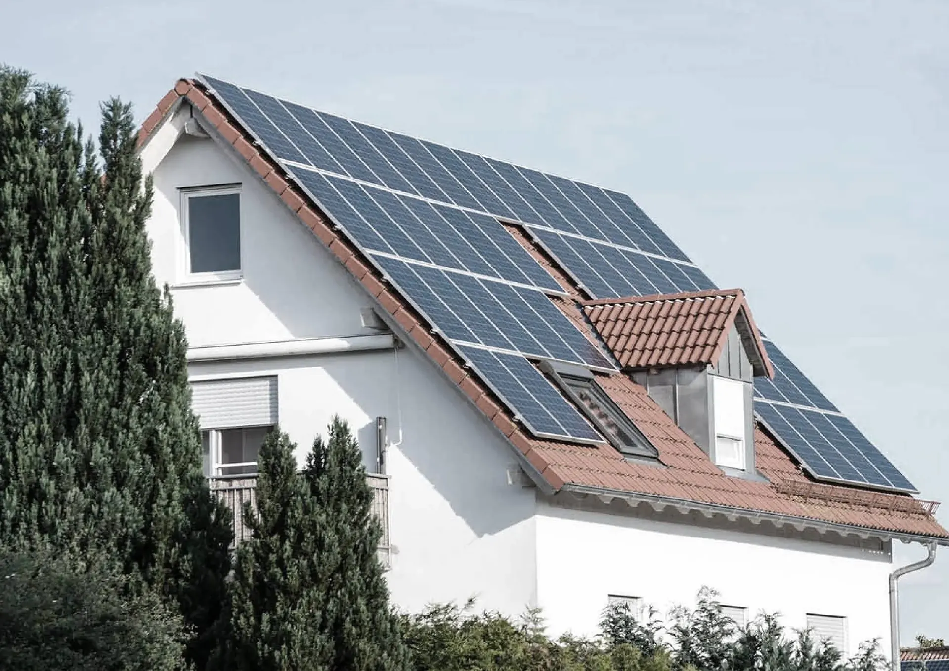 Beautiful house with solar panels on roof